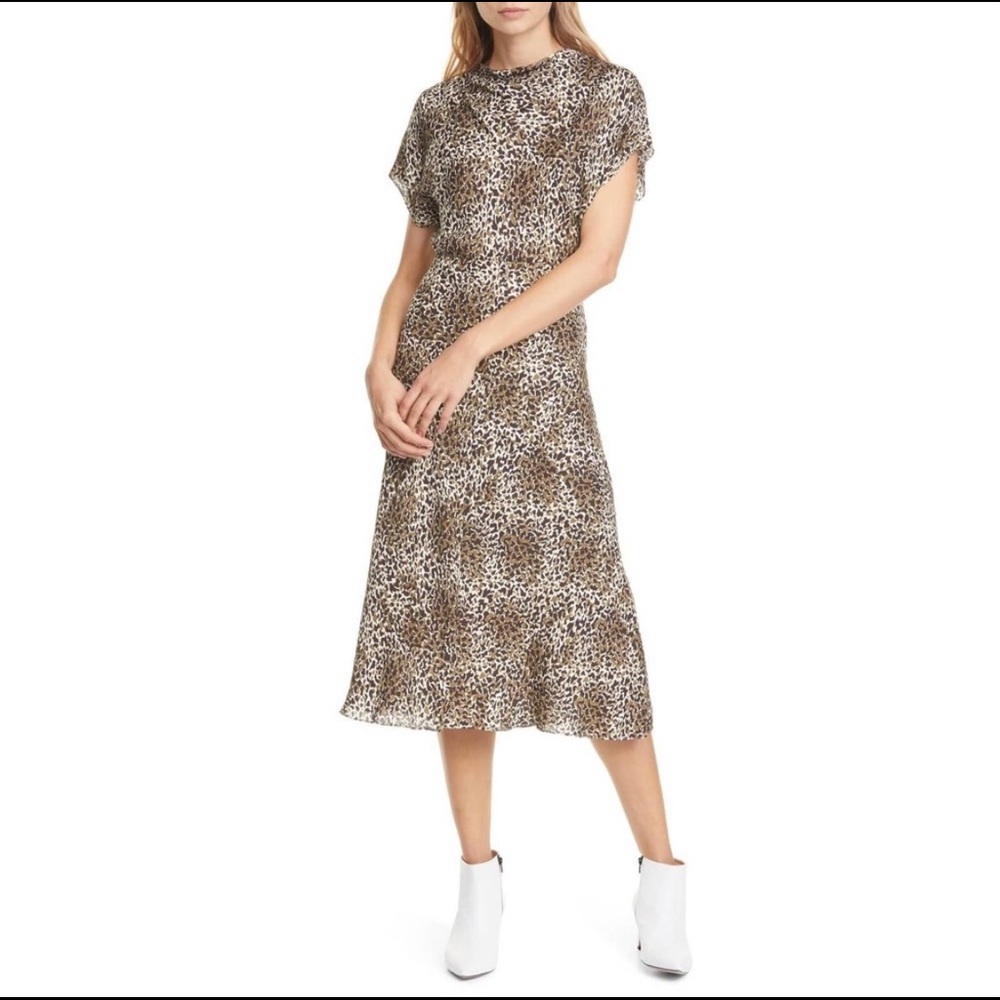 Lewit Drape Neck Midi Dress Leopard Print - size 6
